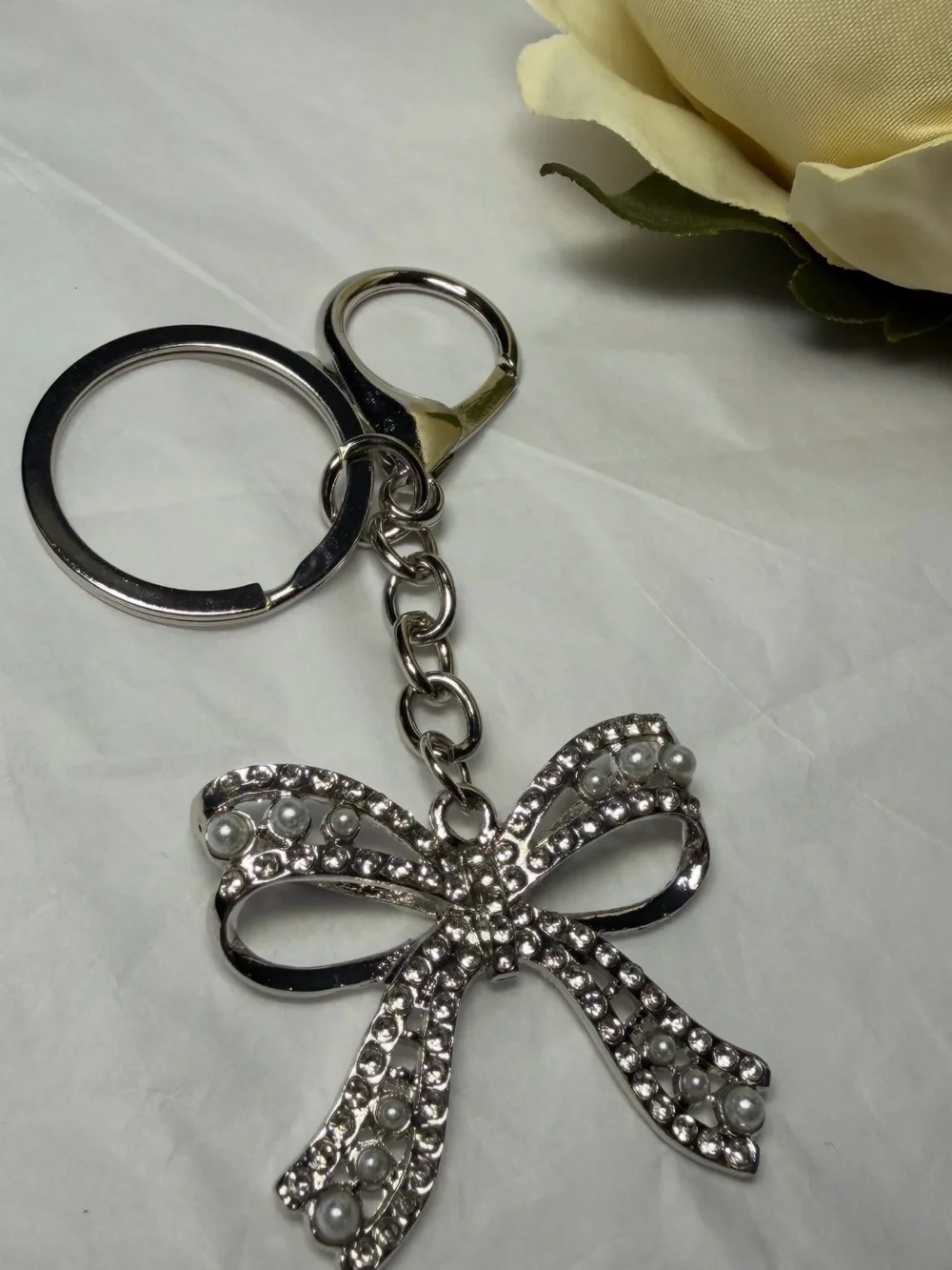 Crystal Bow Keychain/Bag Charm - Silver
